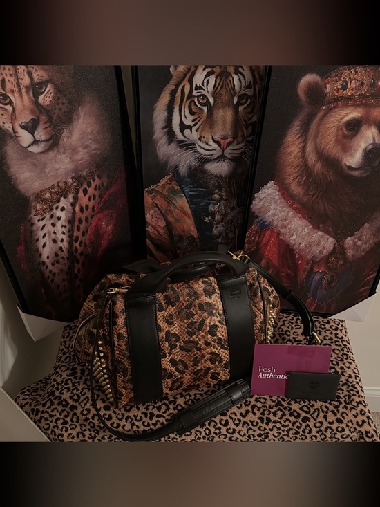 MCM Handbags - MCM Authentic Leopard Print Studded Clean Keana Crossbody Boston Bag